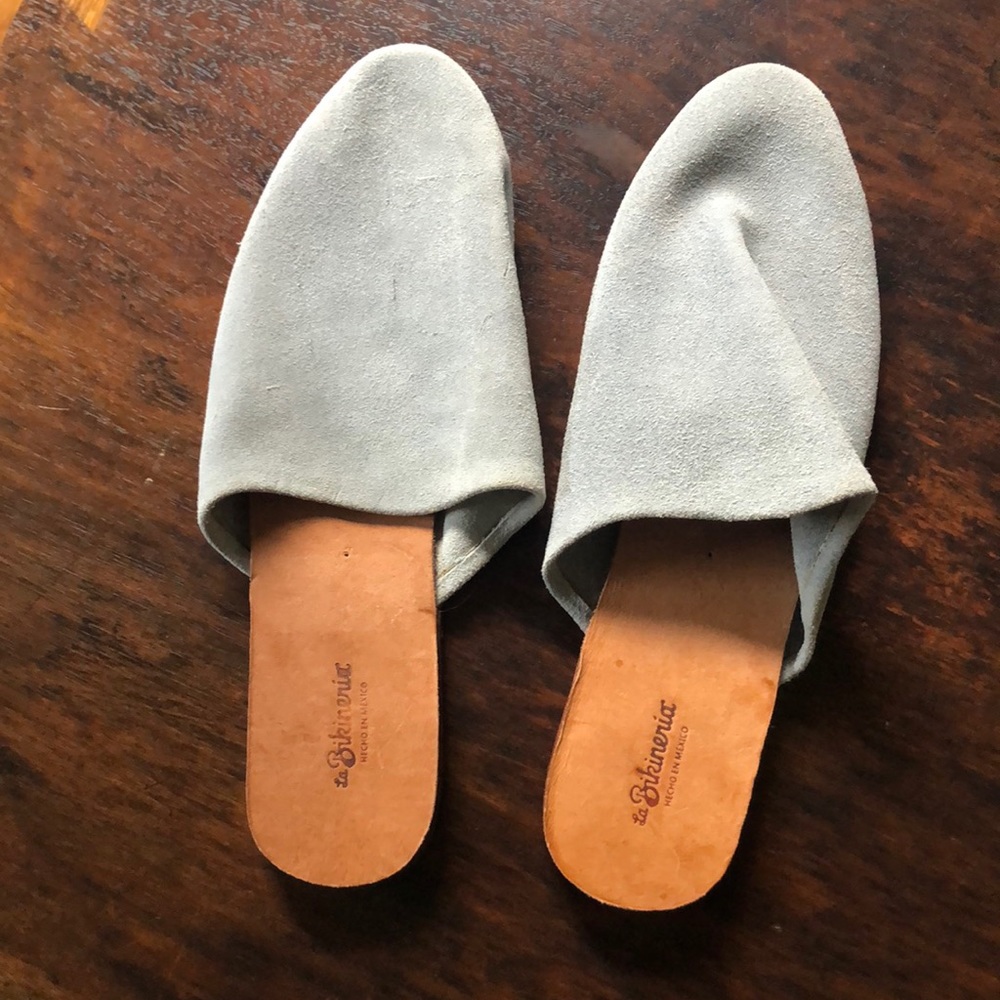 Blue suede mules made in Mexico